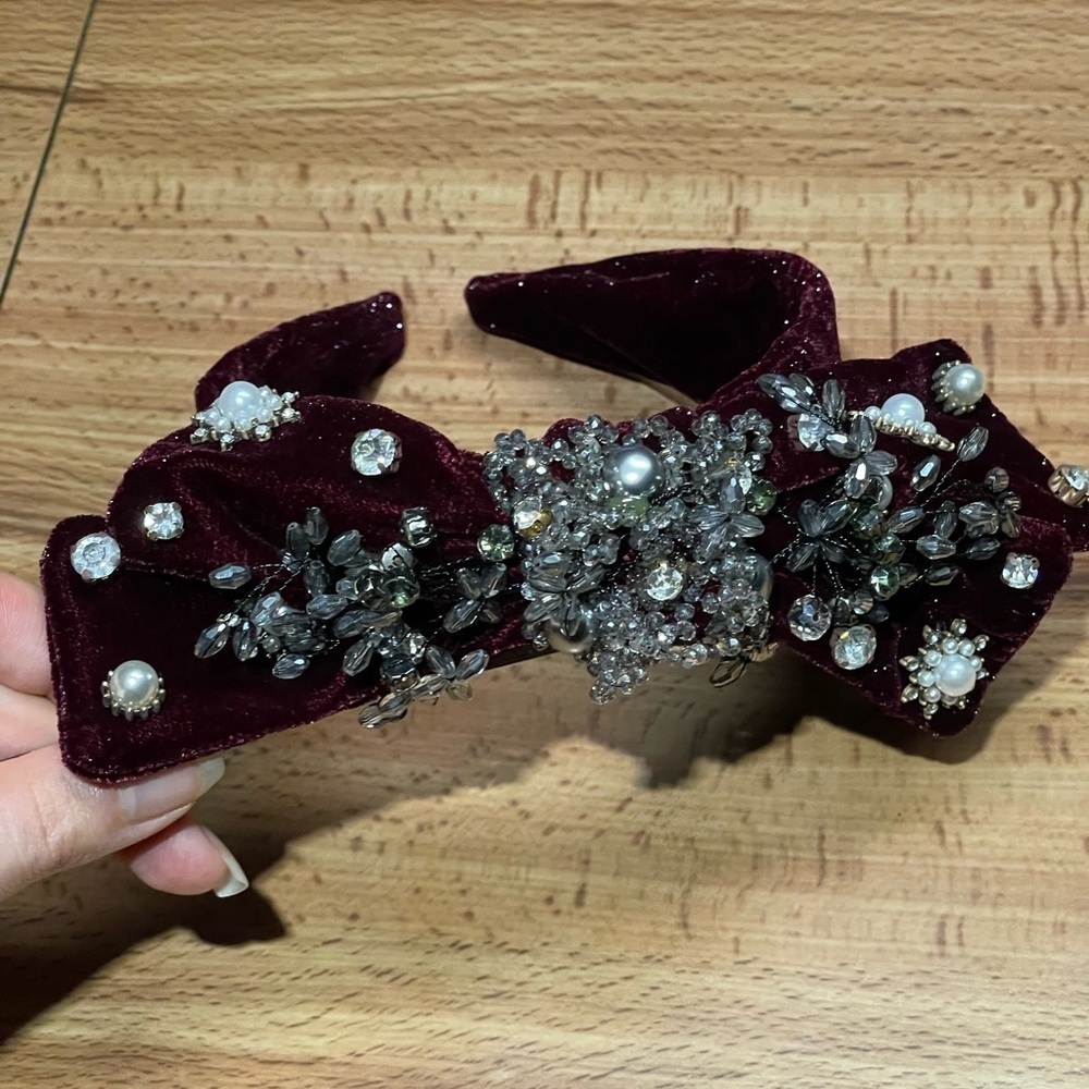Dark Wine Baroque Bow Embellished Headband
